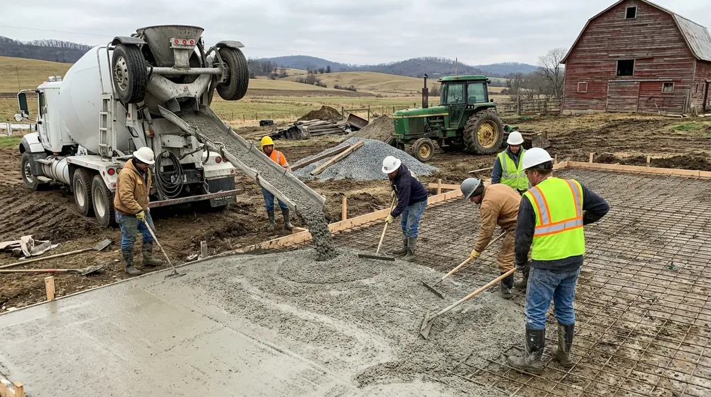 Barn pad concrete installation in Washington DC area