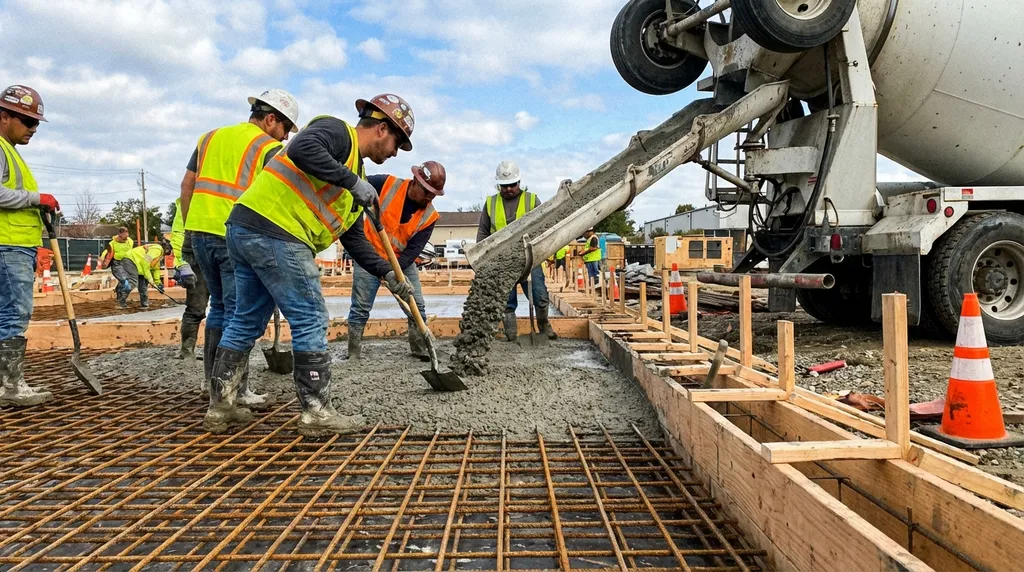 Concrete foundation installation in progress in Washington DC